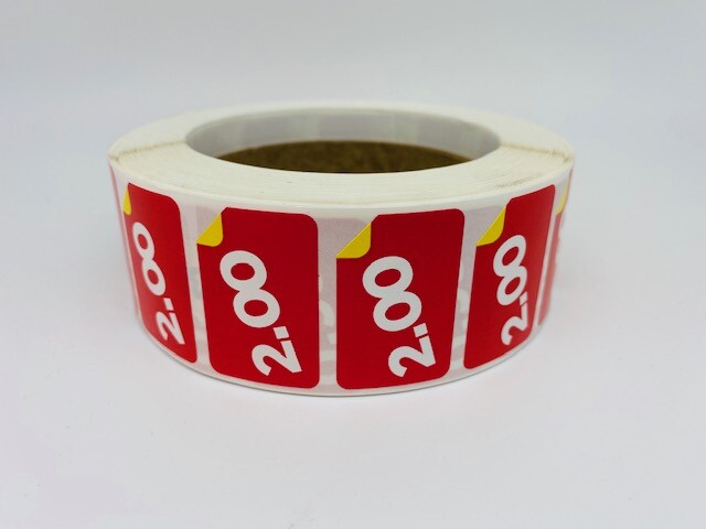 1 Roll of 1000 1.5"x1" $2.00 Product Price Point Red & Yellow Labels Stickers
