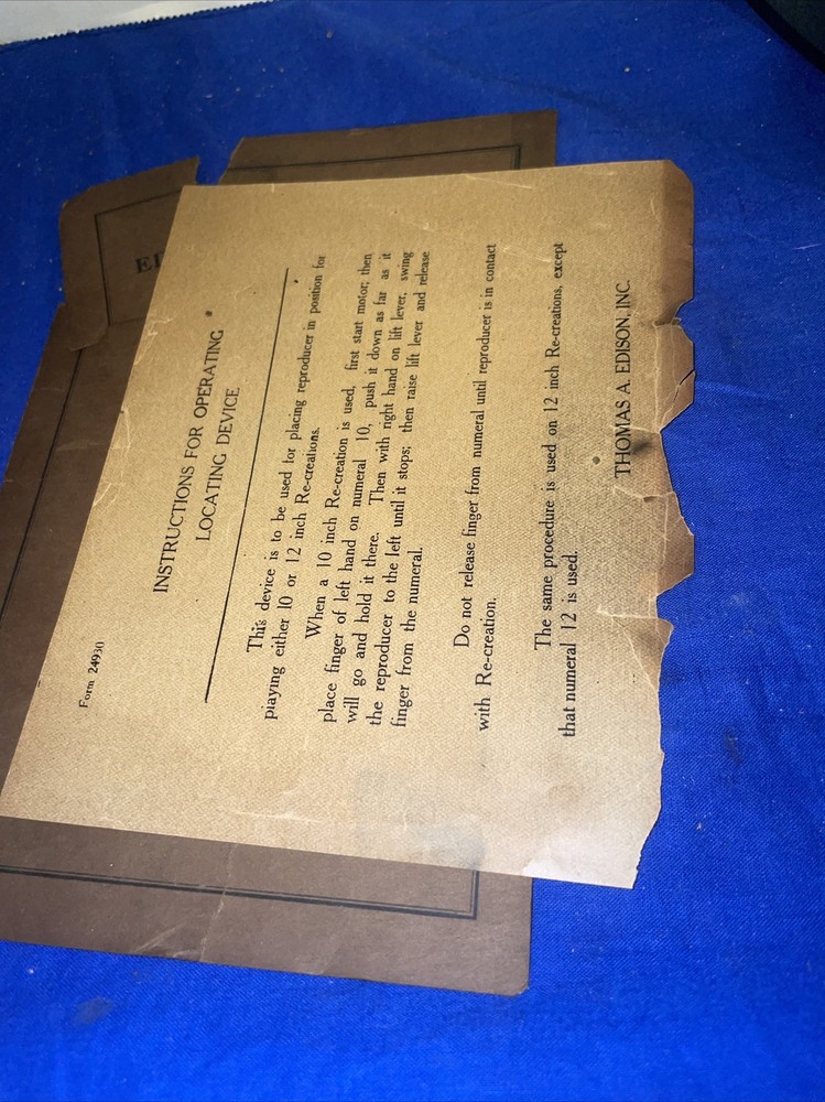 EDISON DIAMOND DISC PHONOGRAPH PAMPLET INSTRUCTIONS FOR SETTING UP AND OPERATING