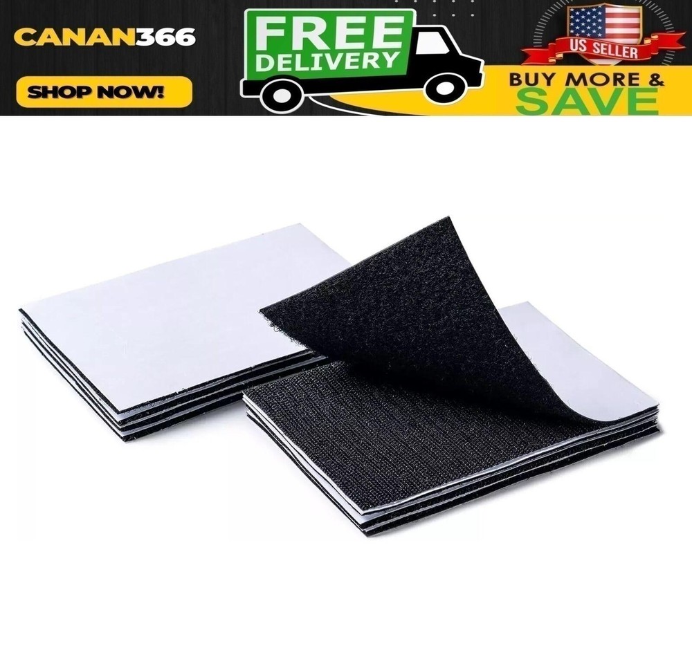 8 Sets Heavy Duty Hook & Loop Adhesive Strips: Sticky Back Fastener 4x6 " Black