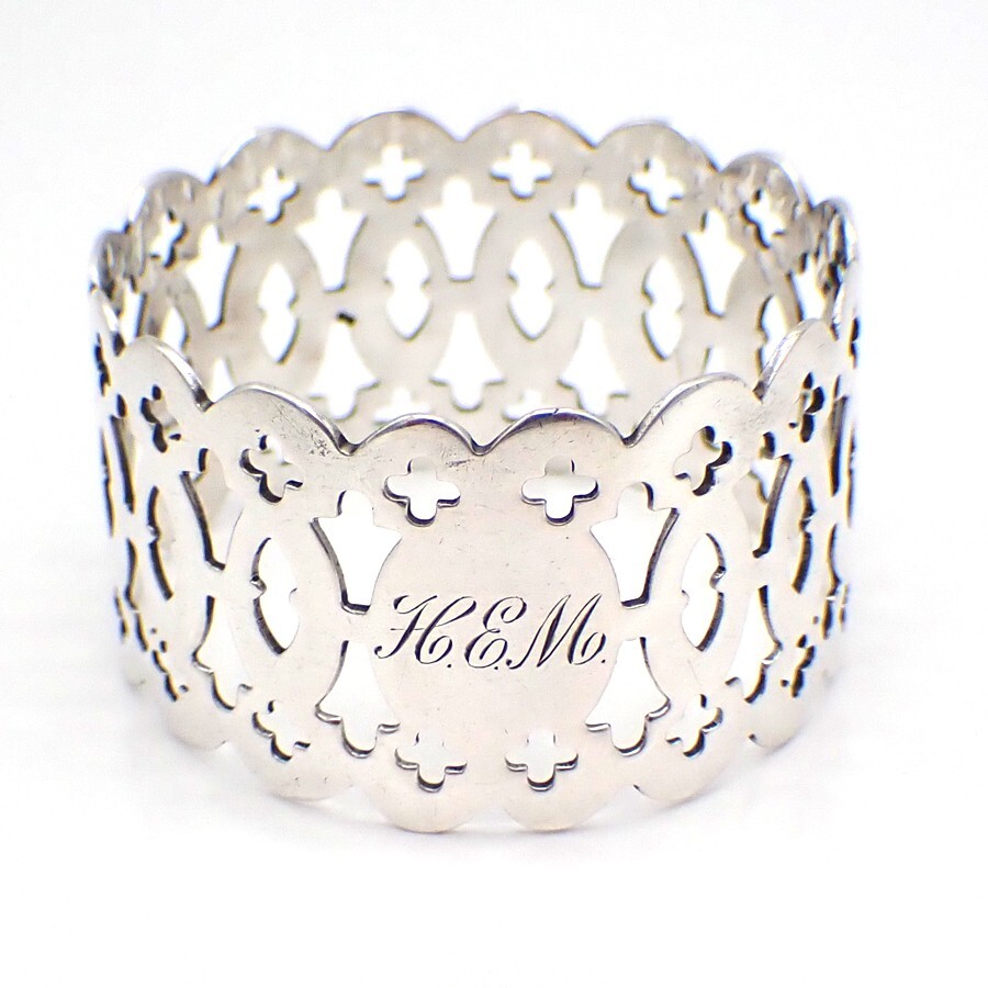 Open Work Design Napkin Ring Watson Sterling Silver Mono HEM