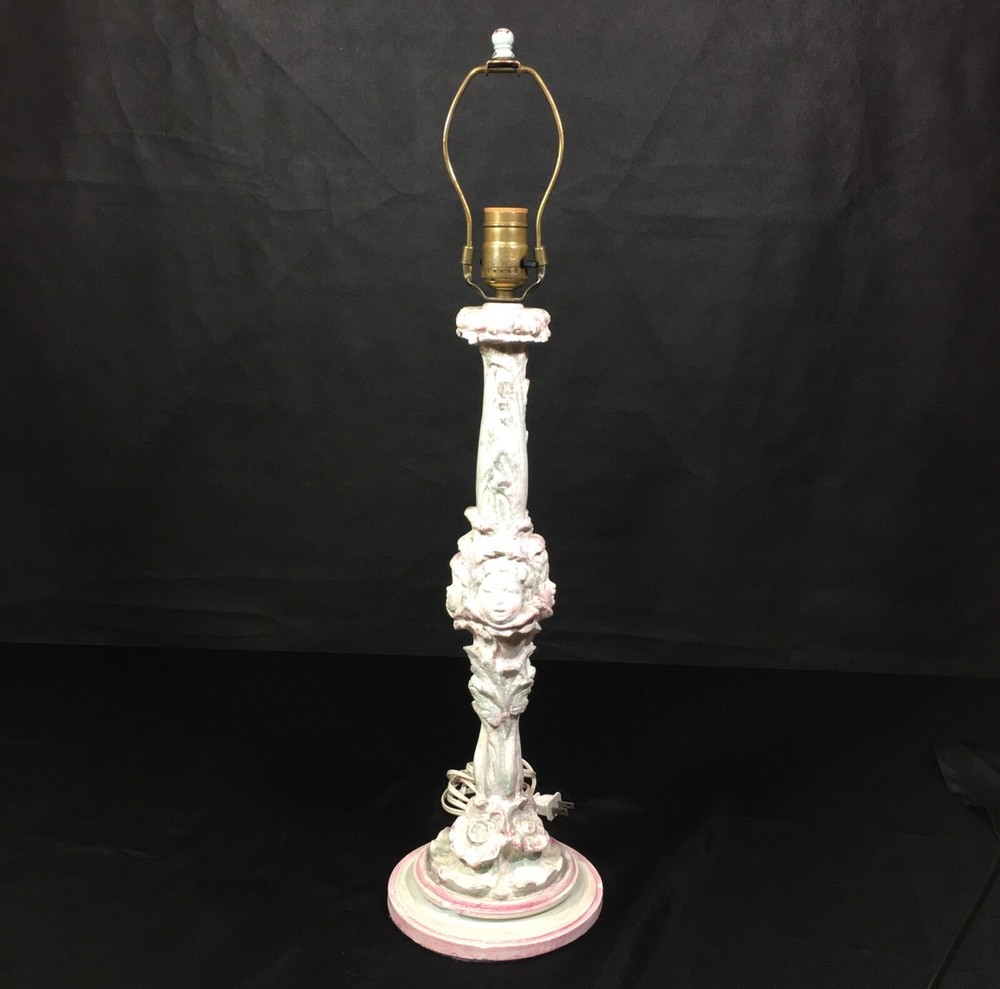 Cherub Child Floral Pastel Multicolor Column Table Lamp