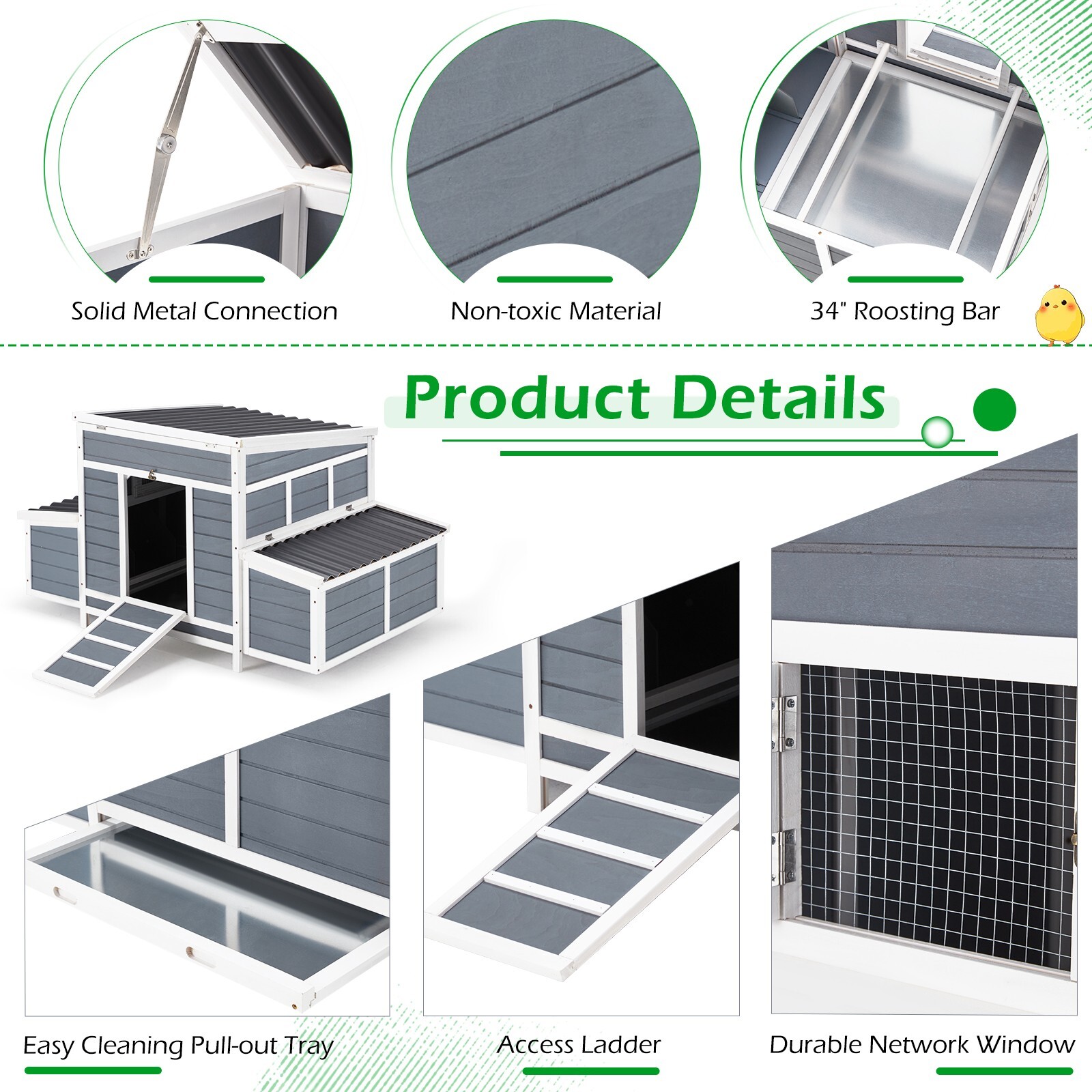 56" Wooden Large Chicken Coop W/ 6 Nesting Boxes Hen House Outdoor Chicken Cage