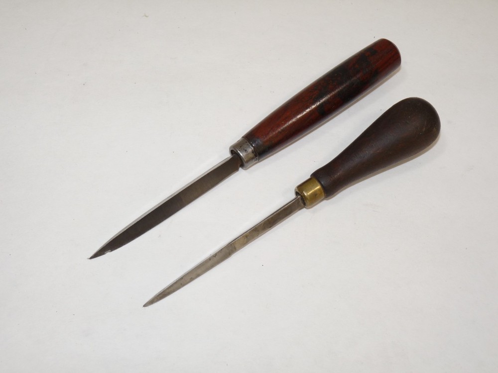2 Vintage Triangular Scrapper / Burnishers Wood Handles