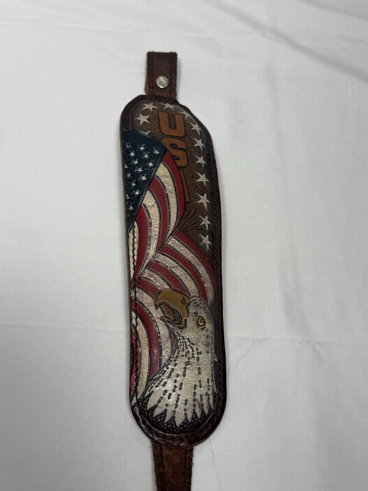 AA & E TOP GRAIN COWHIDE Rifle Sling USA Eagle Flag