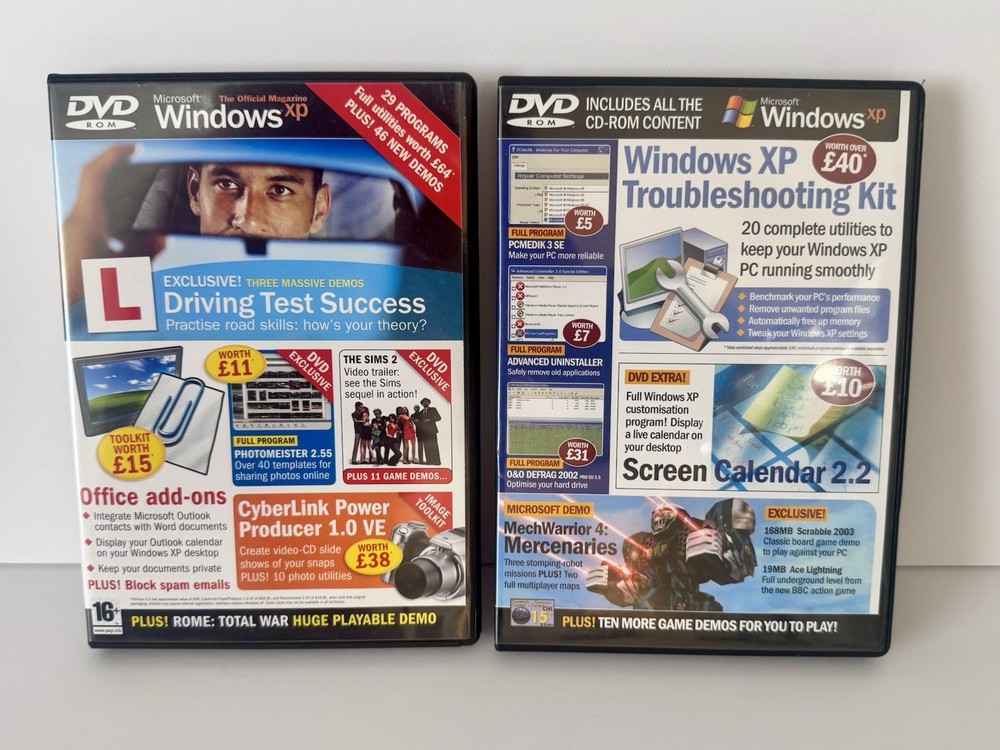 Windows XP DVD-ROM Lot (2) Troubleshooting Kit + Driving Test Collection
