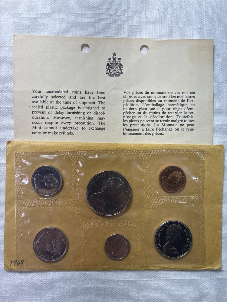 1968 Canada 6-Coin Uncirculated Mint Set - Gem UNC Condition with Envelope