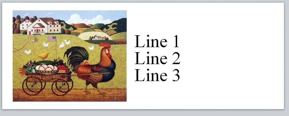 Personalized Address labels Rooster pulling egg cart  (jx 107)