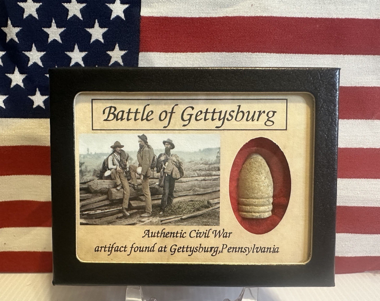 Dropped Civil War Bullet from Gettysburg in Matted COLOR Display Case with COA