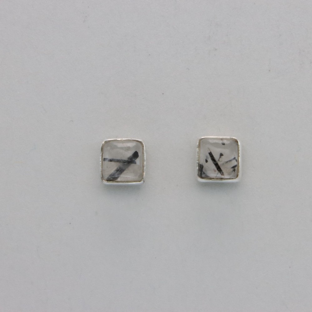 Square RUTILATED QUARTZ Post Rectangle Earrings 925 STERLING SILVER Gemstone 10e