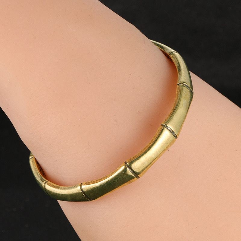 Solid Brass Vintage Bamboo Cuff Bracelet Ethnic Style Open Bangle