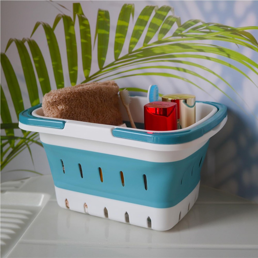 MINDFARGE Portable Folding Plastic Bath Caddy with Handle, 1 pack, Grey