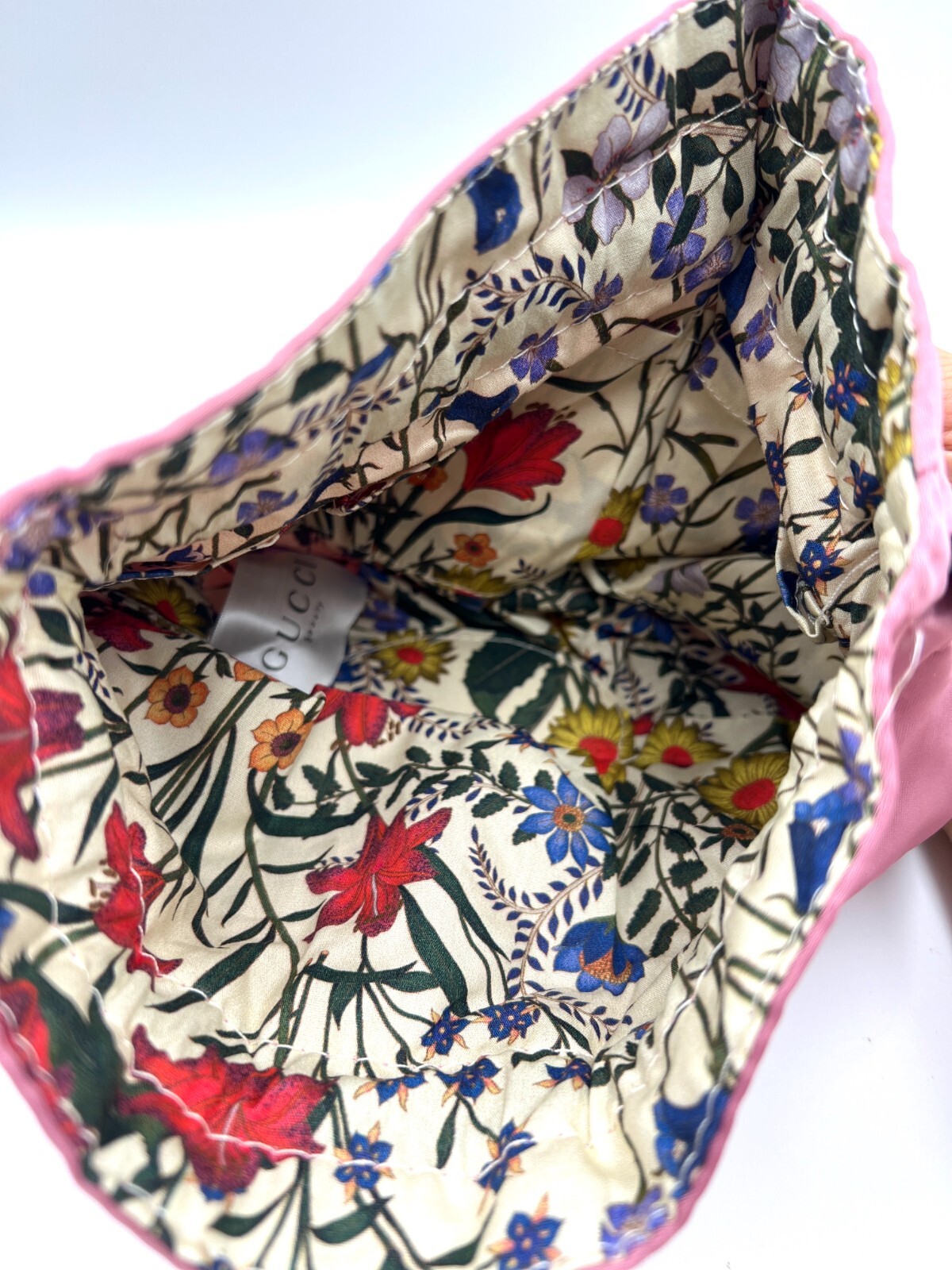 New! Gucci Flora Beauty Cosmetic Bag Drawstring Pouch Clutch ~ Pink