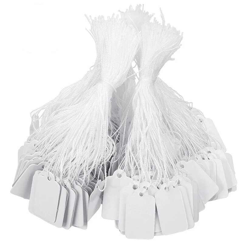 1000 Garage Sale Price Tags Size #5 White Merchandise Hang String Strung Garment