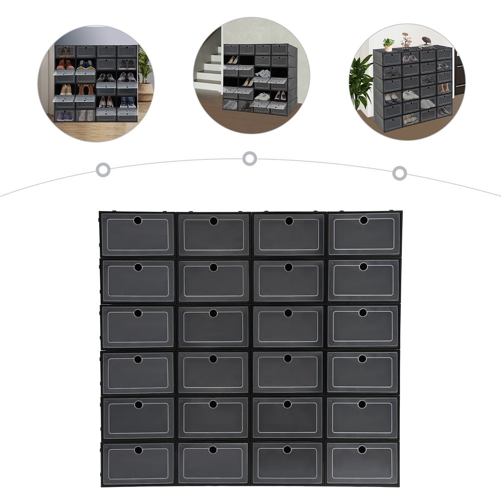 24 Pack Shoe Storage Boxes, Stackable Shoe Boxes, Shoe Storage Organizer NEW