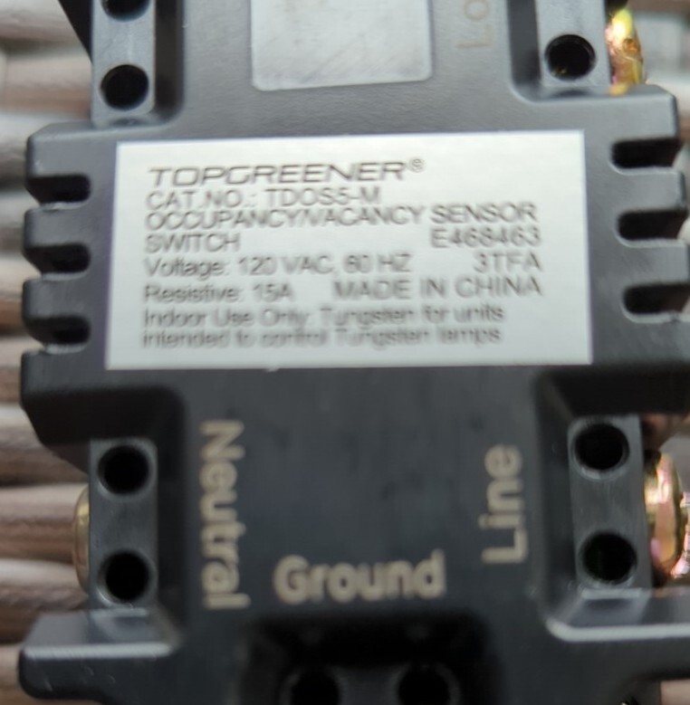 TopGreener Occupancy/Vacancy Sensor Switch TD0S5-M-BK2P-FF Black w/CDS Func. 2pk
