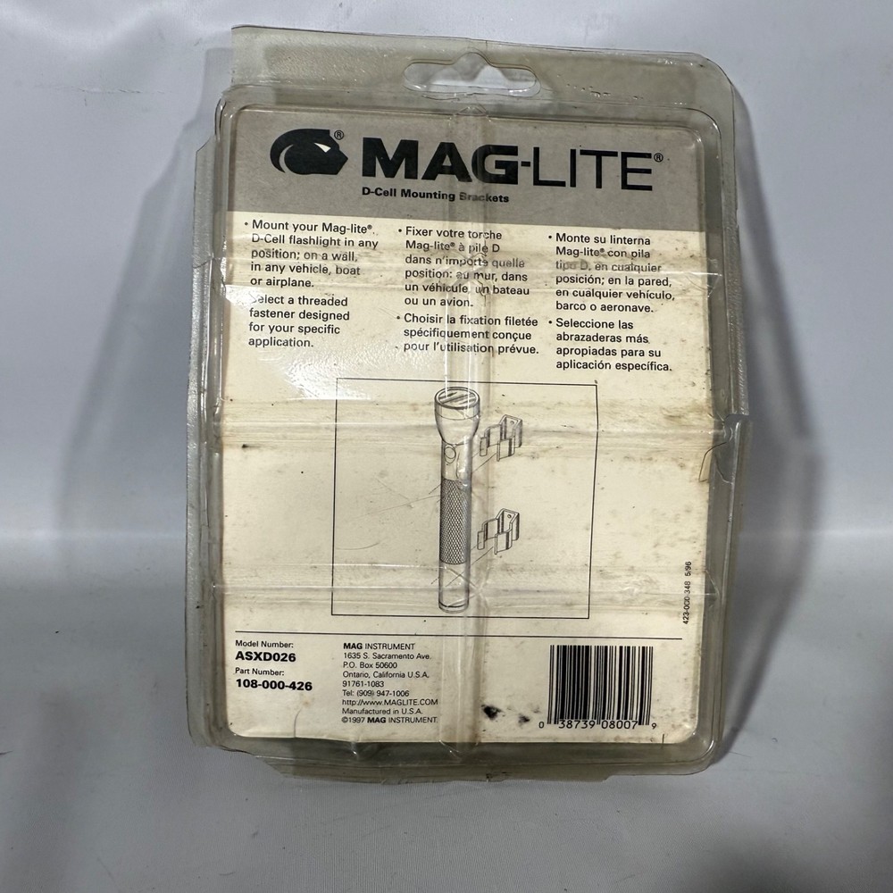 Vtg Maglite D Cell Flashlights Universal Mounting Brackets Clamp 2/Pack NOS