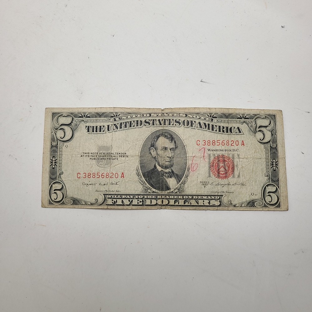 1953 B Star $5 United States Note Raw Circulated