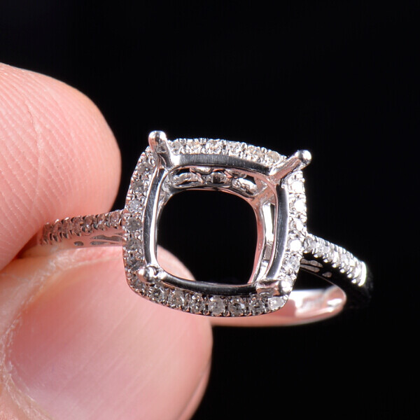 Cushion Cut 8×8mm Natural Diamond Semi Mount Ring Setting Solid 14K White Gold