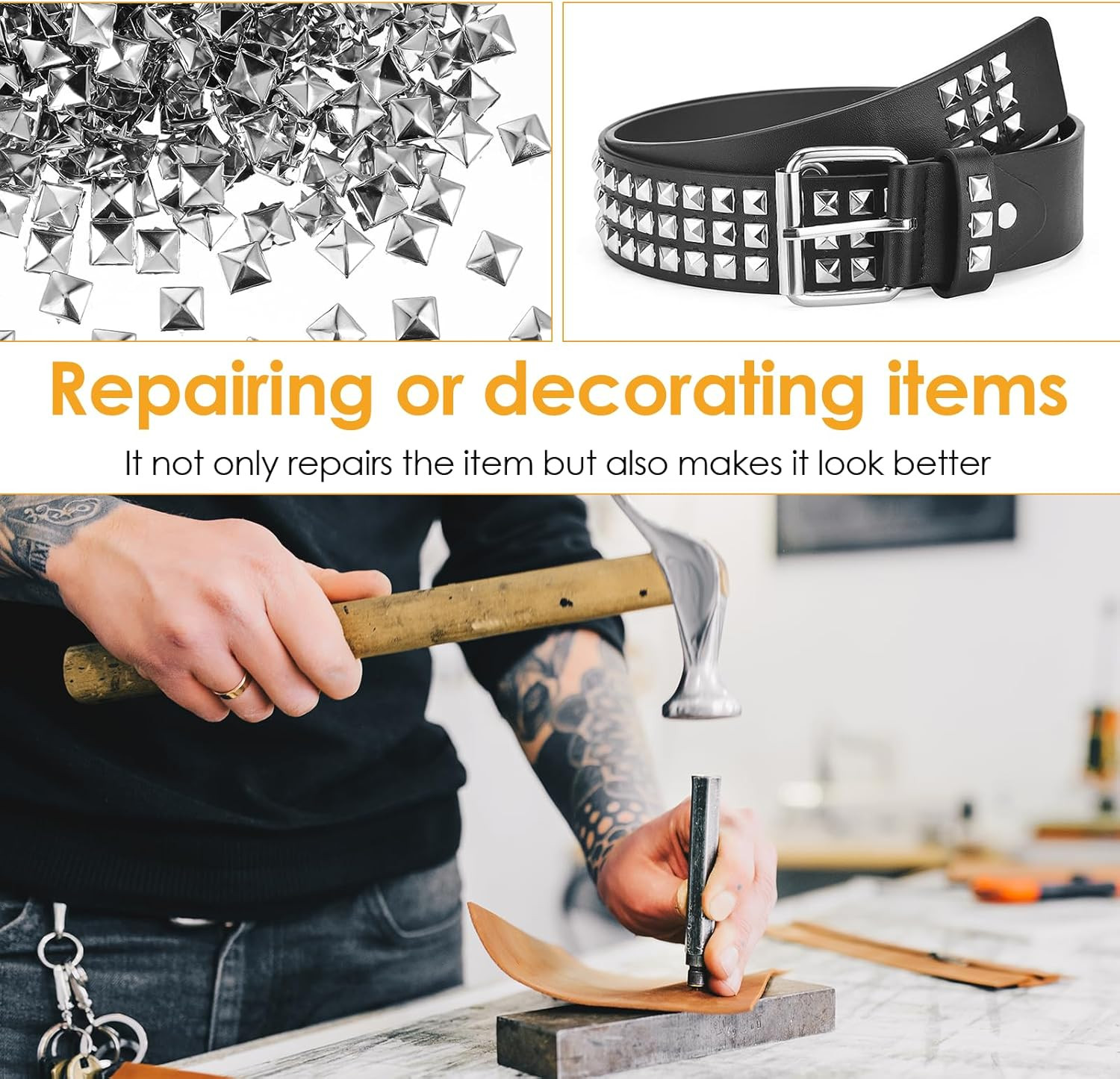 500 Pcs 10mm Silver Pyramid Metal Studs for Clothing Bags and Crafts