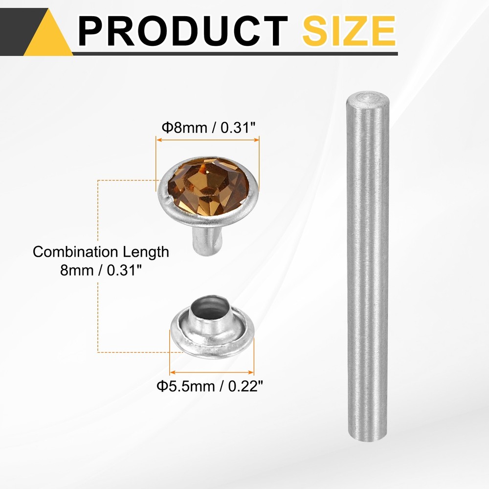 100pcs Crystal Rivets 8mm Rhinestone Stud with Installation Tool, Silver Brown