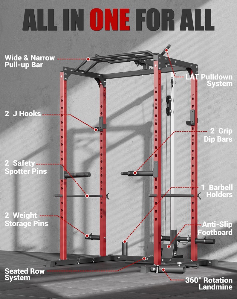 1200lbs Power Cage Multi-Function Squat Rack w/Pulley System Power Rack Training