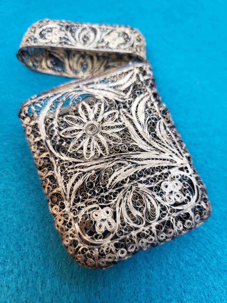 Antique Silver? Filigree Card Case Cigarette Case? Old Scroll Work Two Designs