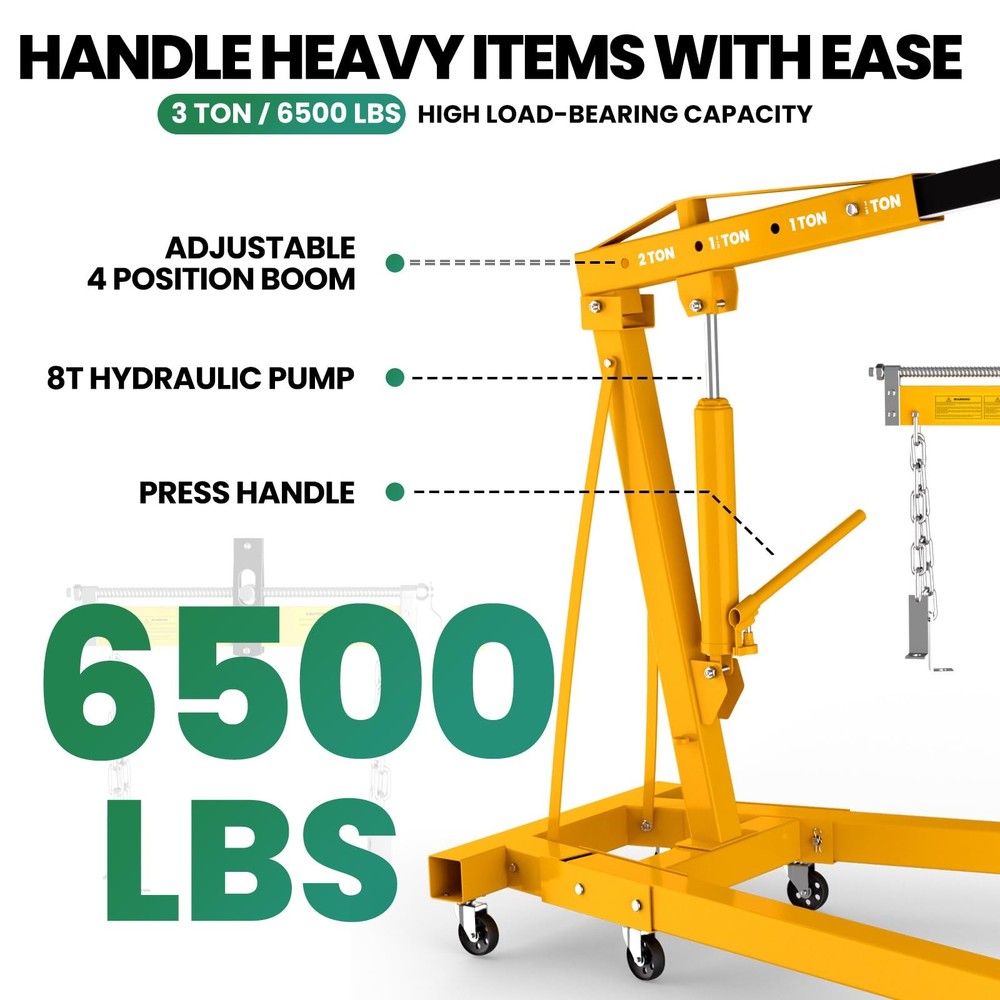3 Ton Engine Lift, Folding Hydraulic Cherry Picker Engine Crane