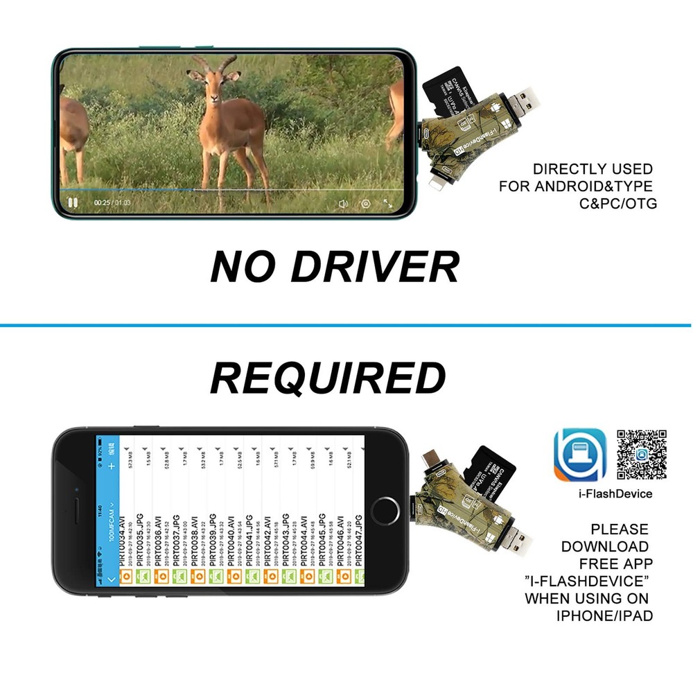 Liplasting Trail Camera Viewer SD Card Reader for iPhone iPad Mac & Black
