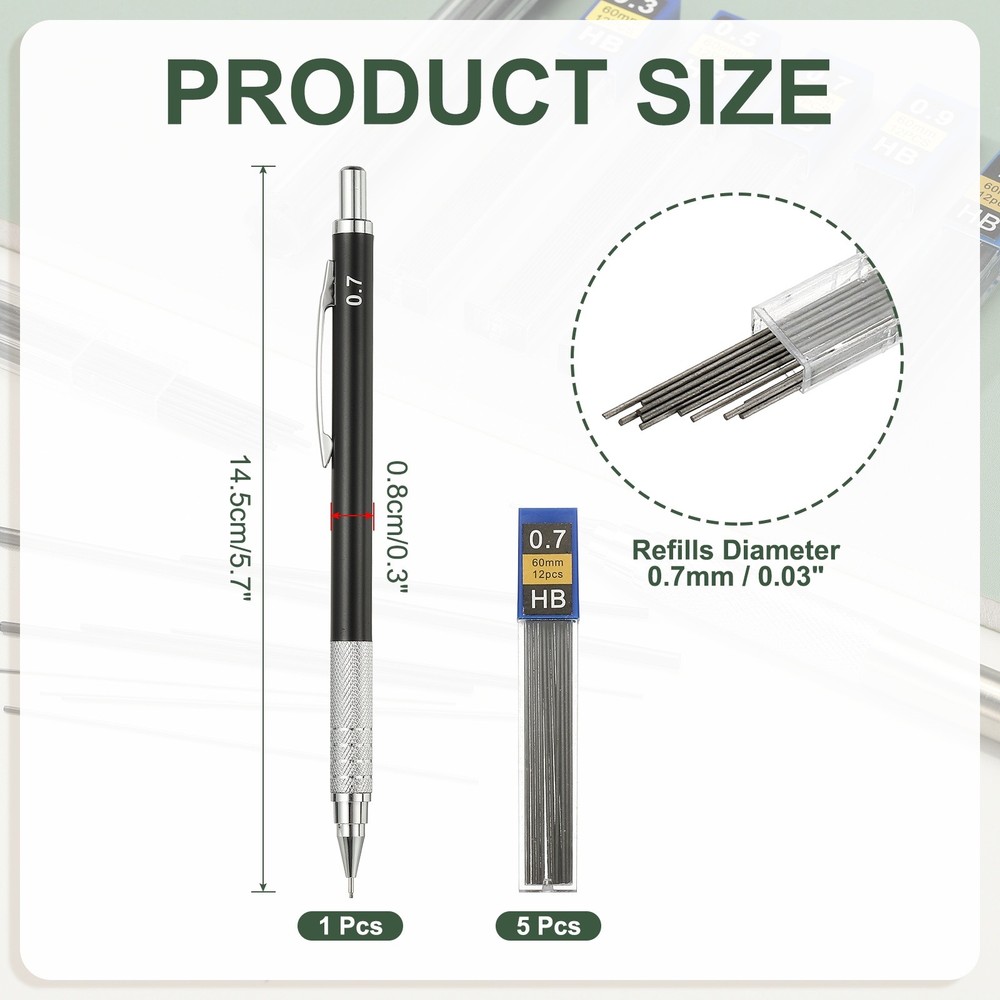 Mechanical Pencil 0.7mm Medium Point with 5Pcs Refills, Black