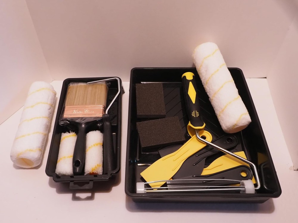 Paint Roller Kit, 9" and 4" Roller Frames with Covers, Plastic Paint Trays