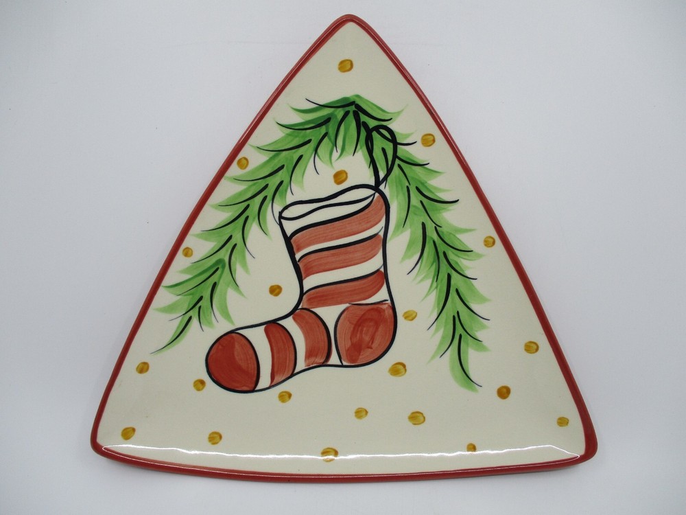 GAIL PITTMAN CHRISTMAS WHIMSY TRIANGULAR SALAD PLATE - Stocking - 10"  0610I