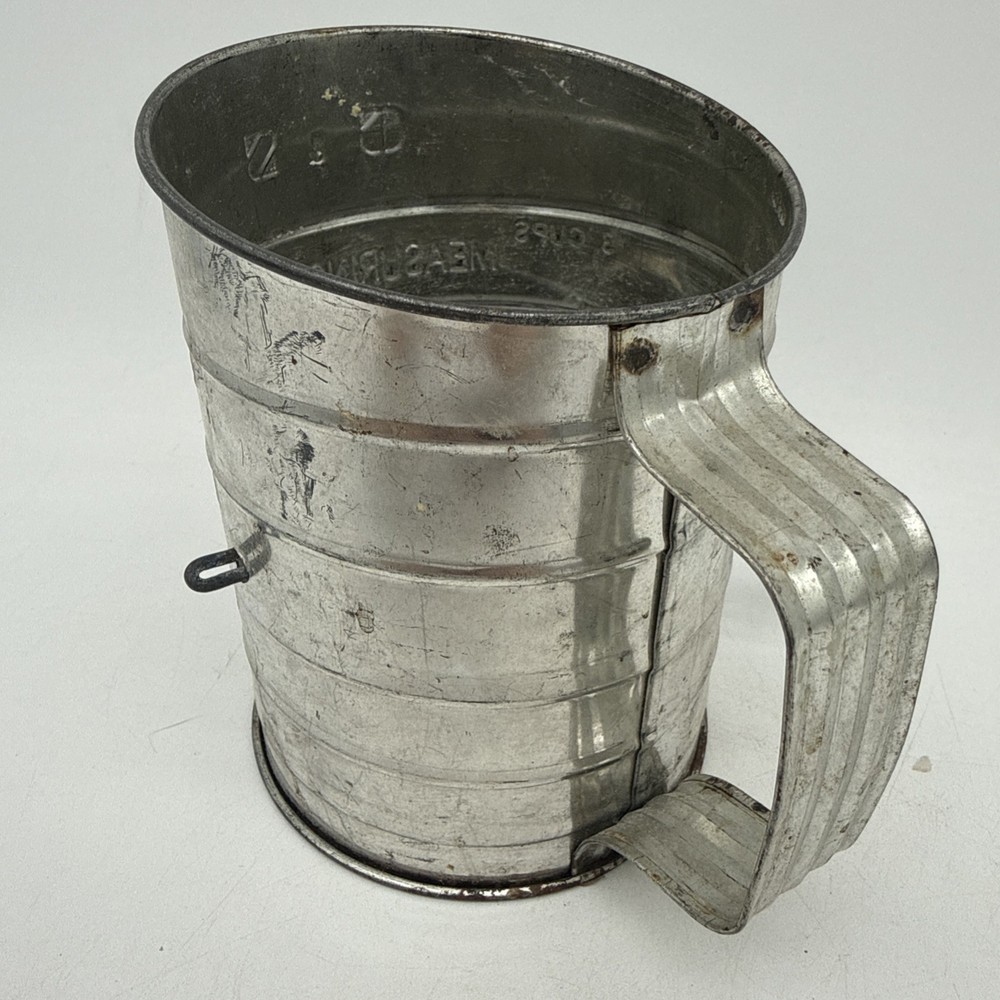 Vintage C&S 3 Cup Measuring Sifter Black Handle