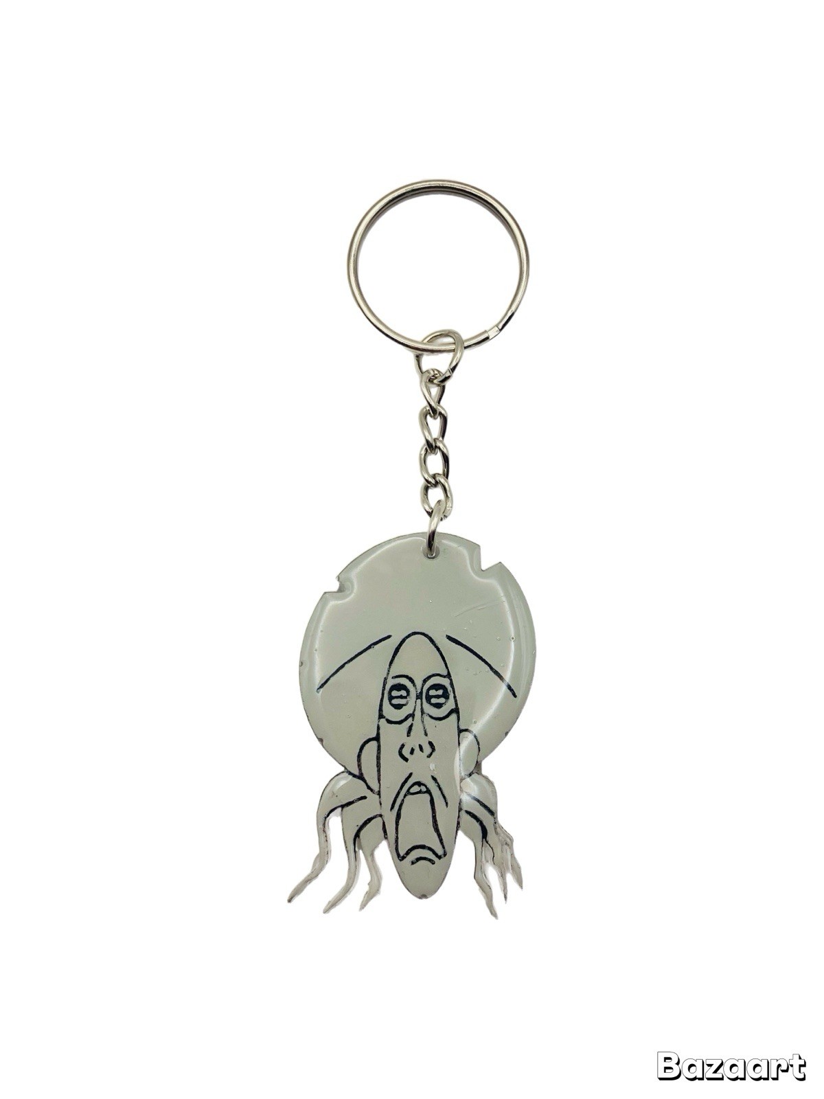 Coraline Inspired Handmade Resin Keychain, Button Eyes Handmade Resin Face Head