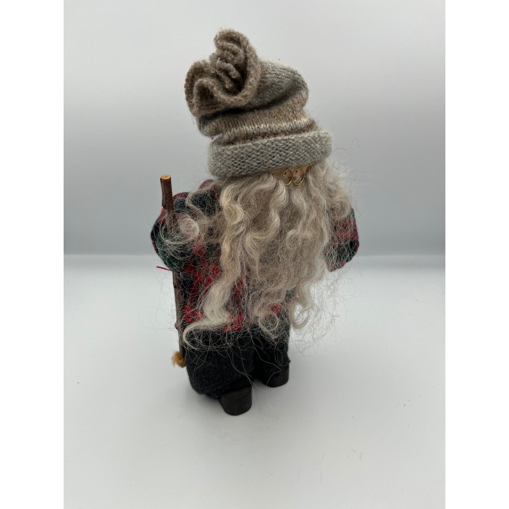 Whimsical Gnome Figurine Rustic Plaid Hat Stick Decor