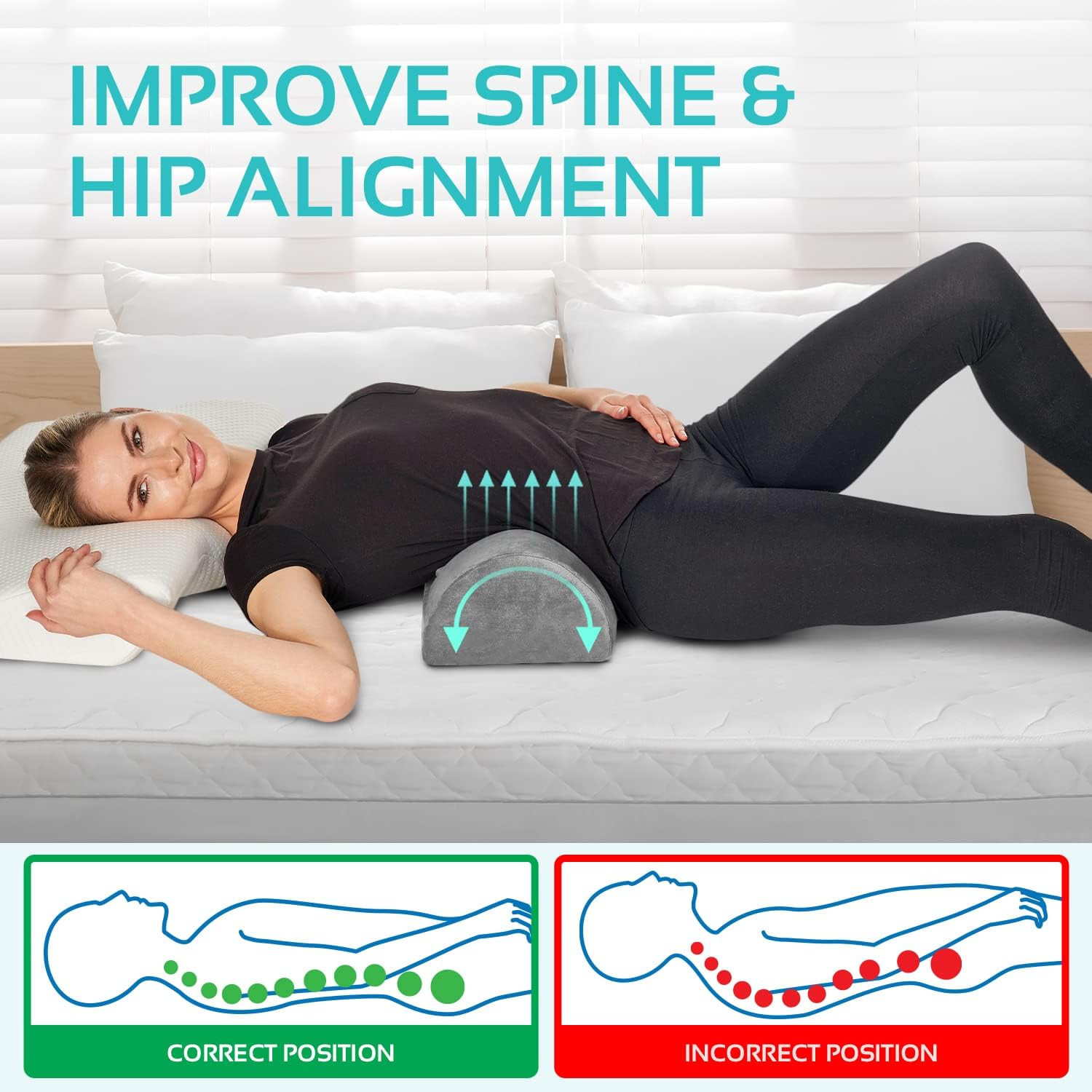 New Knee Pillow for Back Sleeping Memory Foam Half Moon Bolster Pillow for Legs