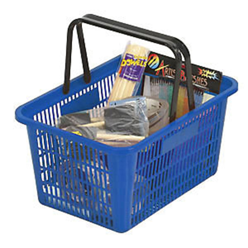 Blue Shopping Basket Plastic Retail Merchandise 12" x 17" Supermarket Handles