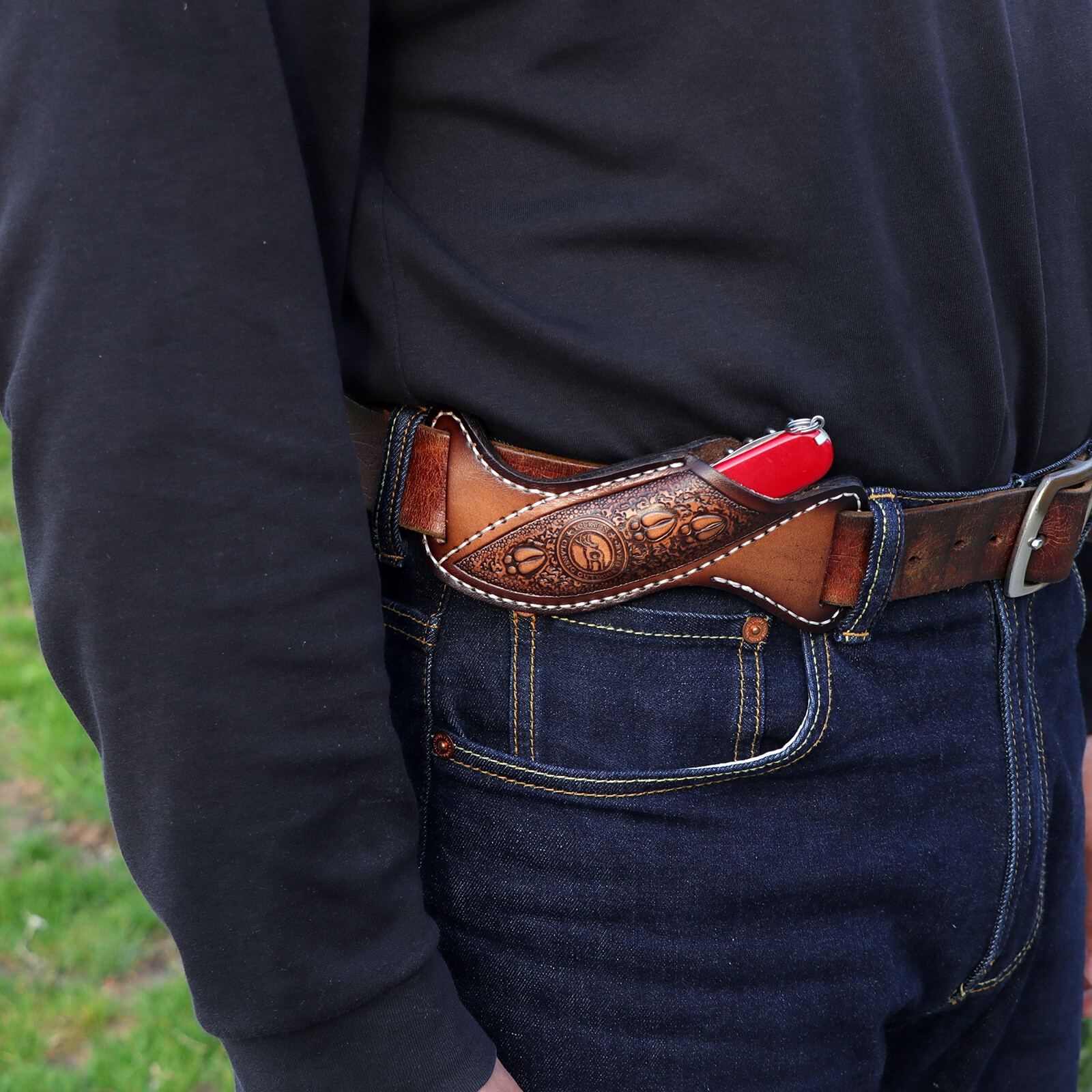 TOURBON Leather Fixed Blade Knife Sheath Slanted Pancake Belt Holster Hunting US