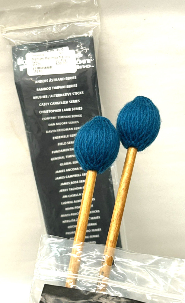 2 Pair Innovative Percussion Medium Marimba Mallets Teal Yarn Birch New