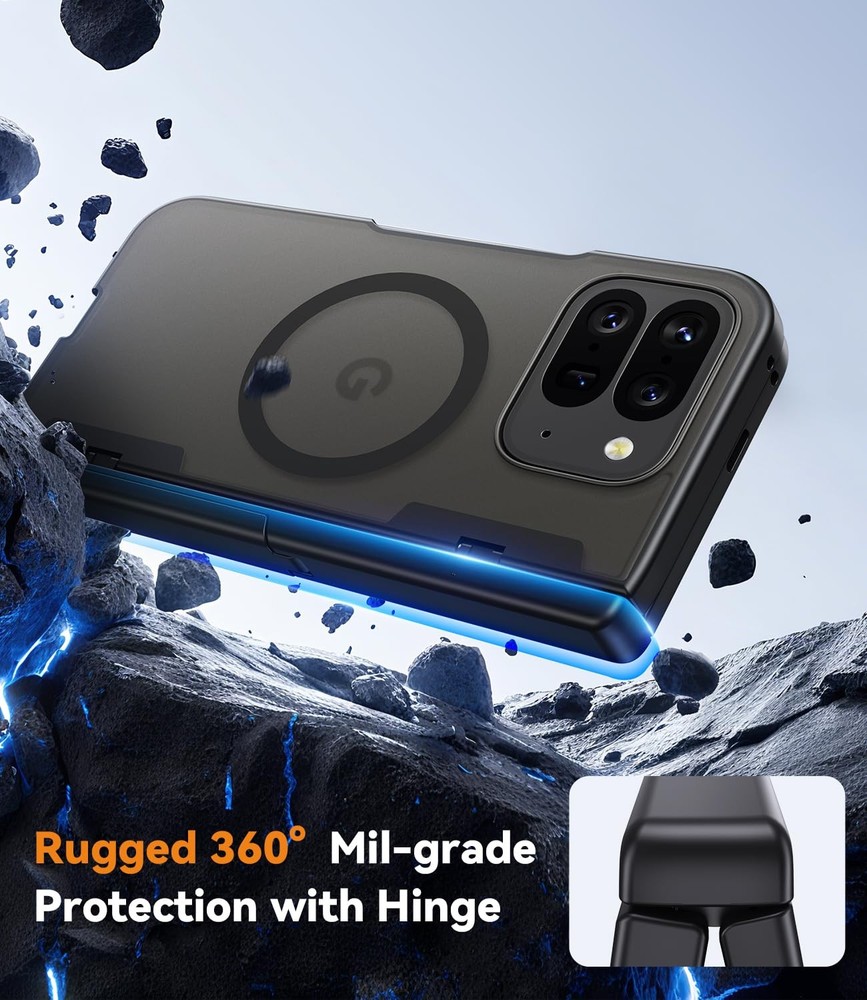 JUESHITUO Pixel 10 Pro Fold Rugged Case Screen Protector Kickstand Black