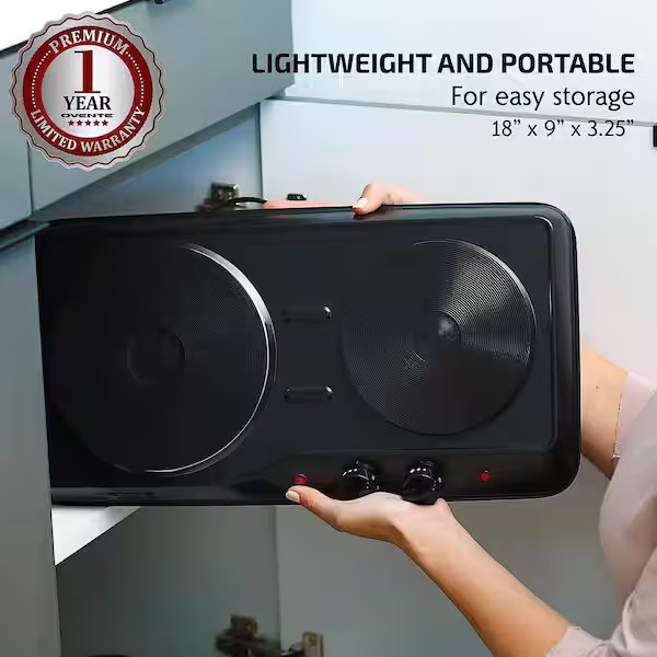 Electric Countertop Double Burner 1700W Hot Plate Cooktop, 7.25" & 6.10" Plates