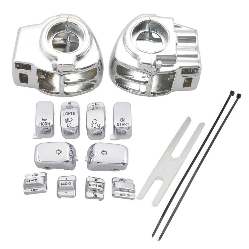 Chrome Switch Housing Covers with 10pcs Button Caps for Harley Touring 1996-2013
