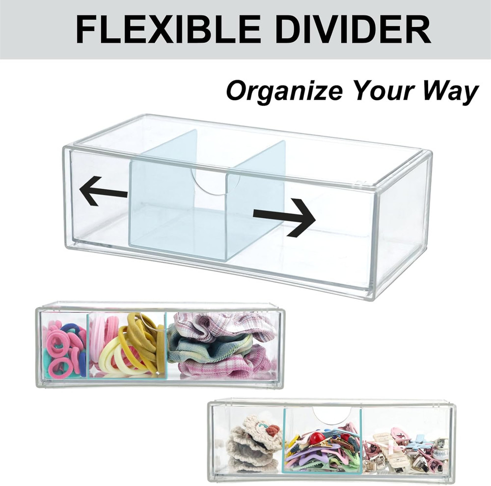 Set of 2 Stackable Storage Drawers - 7.8" Clear Plastic Drawer Storage, Acrylic