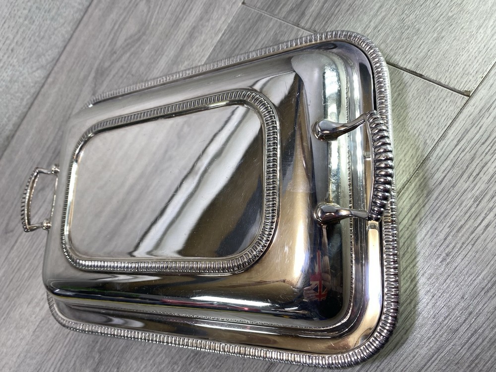 EARLY 20TH C. SILVER PLATE SERVING DISH two handle made in uk