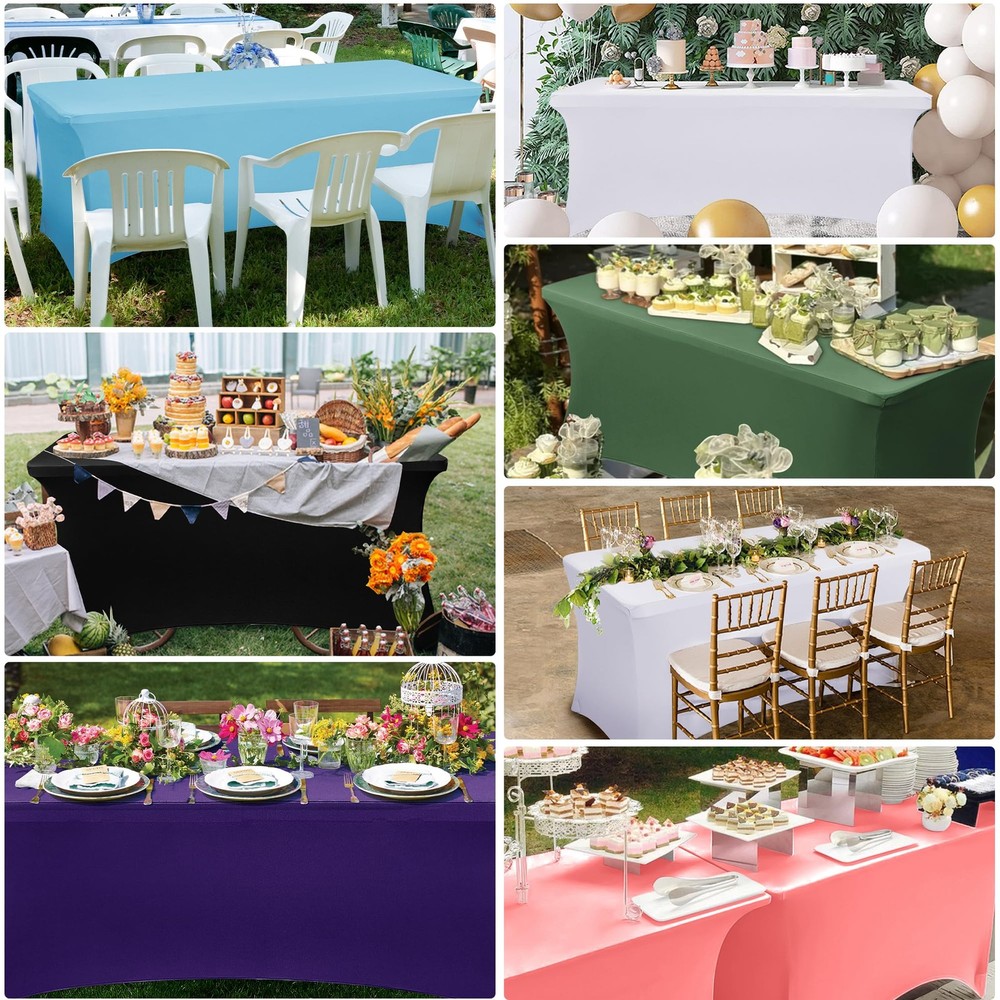 6ft Stretch Spandex Table Cover - 2 Pack Universal Rectangular Fitted Tablecl...