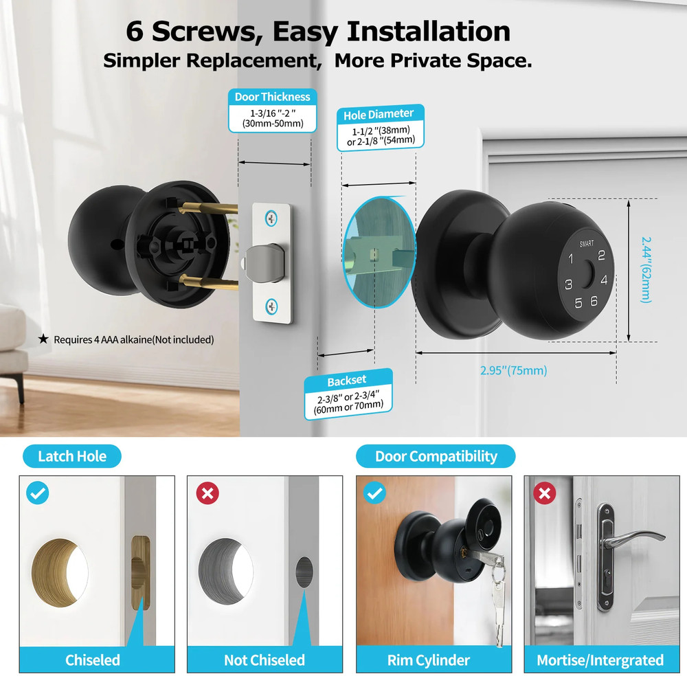 New Smart Door Lock Fingerprint App Passcode Touchscreen Handle FastShipping