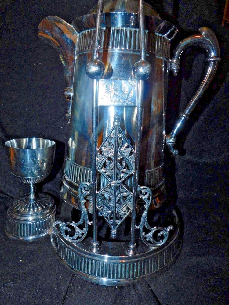 ANTIQUE PAIRPOINT SILVERPLATE SILVER PLATE TILTING WATER PITCHER ON STAND GOBLET