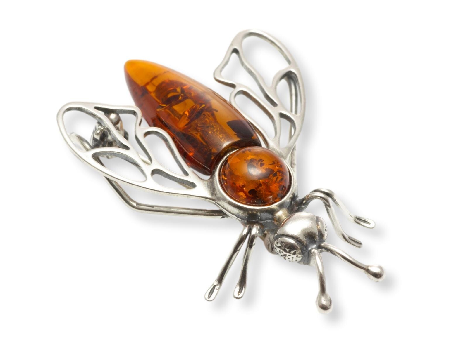 NATURAL BALTIC AMBER STERLING SILVER 925 Bee BROOCH - PIN Jewellery Woman
