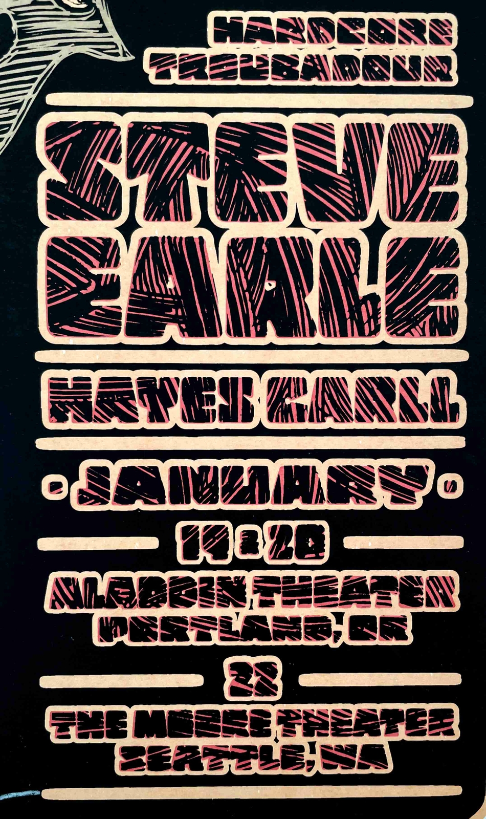 Steve Earle Poster Hayes Carll Aladdin Th Seattle 2010 Signed Gary Houston COA