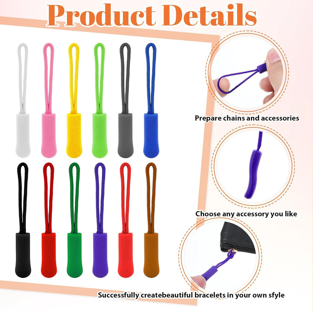 120 Pcs Zipper Pull Replacement, Strong Cord Fixer Zippers Pulls Zipper Pull Tab