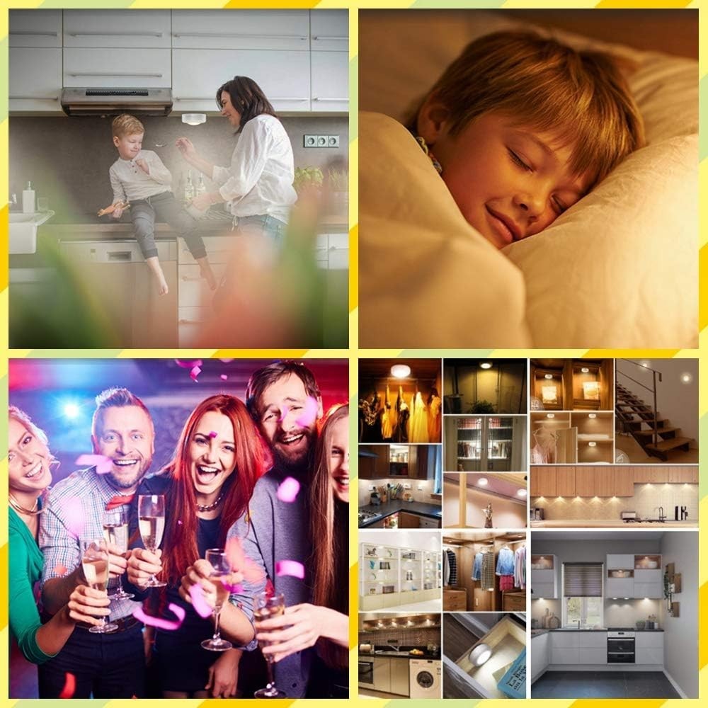 Multicolor LED Puck Lights - 6 Pack with Dimmable Functions & Adhesive Mounting